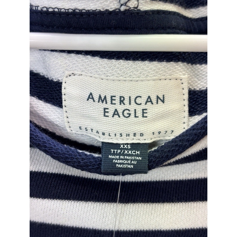 American Eagle Striped Cropped Pullover Sweatshirt Womens 2XS Blue Green - Picture 3 of 10